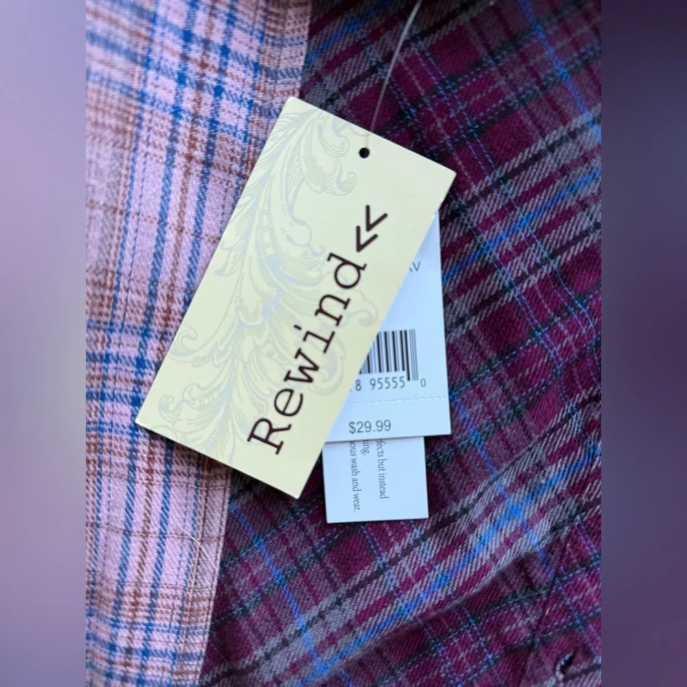 Upcycled The Rolling Stones Graphic Tee On REWIND Lightweight Flannel Shirt Sz M - Picture 6 of 8